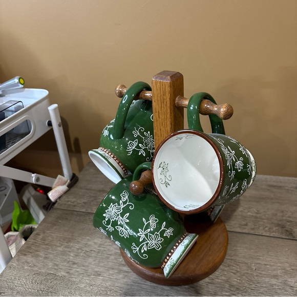FLORAL PEDESTAL COFFEE MUG, Art Deco Print Mug With Coffee Mug Tree. 3B - Picture 3 of 5